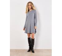 Apricot Women's Waffle Knit Swing Mini Dress in Grey | Size: 14