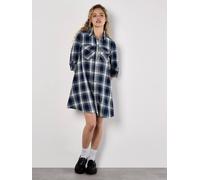 Apricot Washed Check Western Shirt Mini Dress In Blue Blue