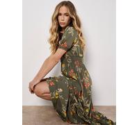 Apricot Women's Watercolour Floral Maxi Dress in Khaki | Size: 8