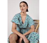 Apricot Women's Watercolour Floral Midi Dress in Blue | Size: 10