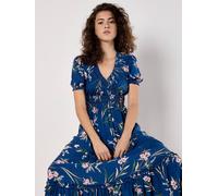 Apricot Women's Watercolour Floral Smocked Maxi Dress in Blue | Size: 8
