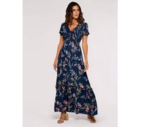 Apricot Women's Watercolour Floral Smocked Maxi Dress in Navy | Size: 26