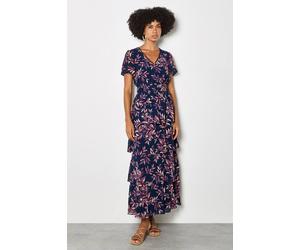 Apricot Women's Watercolour Leaves Chiffon Tiered Maxi Dress in Navy | Size: 14 Apricot Navy 14