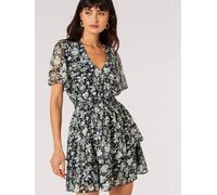 Apricot Women's Watercolour Rose Tiered Mini Dress in Navy | Size: 16