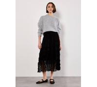 Apricot Women's Wavy Tulle Midi Skirt in Black | Size: 14