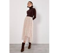 Apricot Women's Wavy Tulle Midi Skirt in Cream | Size: 10