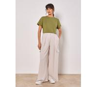 Apricot Women's Wide Leg Fluid Cargo Trousers in Stone | Size: 8 Apricot Stone 8