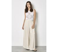 Apricot Women's Wide-Leg Linen Blend Trousers in Stone | Size: 10