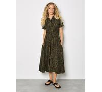 Apricot Women's Zebra Print Shirt Midi Dress in Khaki | Size: 10 Apricot Khaki 10