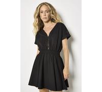 Apricot Women's Zip Detail Skater Cotton Mini Dress in Black | Size: 16 Apricot Black 16