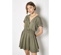 Apricot Women's Zip Detail Skater Cotton Mini Dress in Khaki | Size: 10 Apricot Khaki 10
