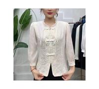 (apricot, XL) Summer Chinese Style National Style Disc Buckle Flower Disc Embroidered Shirt New Three-point Shirt Temperament Slimming Top