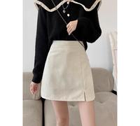 (apricot, XS) Korean Style High Waist Corduroy A-Line Skirt - Autumn/Winter 2023 Collection