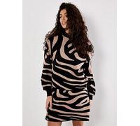 Apricot Zebra Jacquard Drop Shoulder Jumper, Black, Size L, Women Black