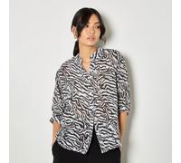 Apricot Zebra Oversized Semi Sheer Blouse WHITE LARGE