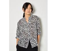 Apricot Zebra Oversized Semi-Sheer Blouse, White, Size S, Women White