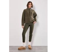 Apricot Zip Down Premium Fleece Jumper In Khaki Khaki
