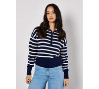 Apricot Zip Neck Stripe Jumper In Navy Navy 18