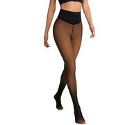 Apriddeo Women's Fake Sheer Thermal Tights - One-Seam Fleece Lined Leggings with Tummy Control & Butt Lifting, Tan, S