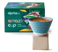 aprikalife Japanese Pottery Coffee Mug with Base 200ml - Ceramic Handmade Triangle Cone Funnel Shaped Retro Tea Cup - Dishwasher & Microwave Safe Coffee Cup for Tea, Cocoa, Espresso & Latte (Blue)