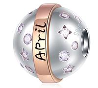April Birthstone Charms fit Pandora Women Bracelet, 925 Sterling Silver Birthday Stone Pave Sparkly Clear CZ Months Beads Like Football, Birth Stones Gifts for Godmother/Sister/Son