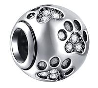 April Birthstone Puppy Paw Print Charms fit Pandora Birthday Bracelet, 925 Sterling Silver Pet Dog Pawprint Beads with Birth Stone Crystals Like Soccer Ball, Gifts for Animal Lover/Family
