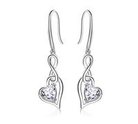 April Moissanite Birthstone Dangle Earrings for Women - Qings 925 Sterling Silver Infinity Heart Zirconia Gemstone Drop Hypoallergenic Earrings Christmas Birthday Mother's Day Jewelry Gifts