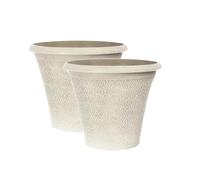 April Round Planter - Large Indoor & Outdoor Flower Pot with Drainage Holes | Lightweight Weatherproof Garden Plant Container for Patio, Balcony, Terrace & Home Décor (Beige Grey, 36cm, Pack of 2)
