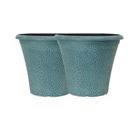 April Round Planter - Large Indoor & Outdoor Flower Pot with Drainage Holes | Lightweight Weatherproof Garden Plant Container for Patio, Balcony, Terrace & Home Décor (Indigo Green, 36cm, Pack 2)
