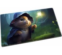 April Space Mouse Wizard Playmat, 24 x 14 inches, High-definition Printing, Anti-slip Base, Compatible for TCG CCG RPG OCG with Card Zones, 6+ Years