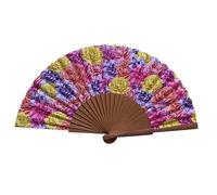 April Spanish Fan - Wood and Cotton - 23 cm - Jute Case and Case - Fashion Accessory - Handmade in Spain - Events and Gifts - Flowers Collection - Tusitala Barcelona