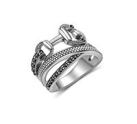 Aprilery Black Rings for Women, Vintage Cross Flower Marcasite Rings Statement Big Aesthetic Ring Costume Jewelry for Teen Girls Gifts for Her (Black Belt, 8)