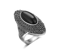 Aprilery Black Rings for Women, Vintage Cross Flower Marcasite Rings Statement Big Aesthetic Ring Costume Jewelry for Teen Girls Gifts for Her (G, 9)