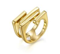 Aprilery Gold and Silver Rings for Women, Fashion 18K Gold Plated Chunky Statement Ring Band Dome Mask Design Cocktail Costume Jewelry for Her, Copper, No Gemstone