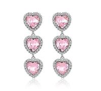 Aprilery Pink Heart Dangle Earrings for Women, Trendy Love Cubic Zirconia Crystal Drop Statement Earrings Cocktail Hypoallergenic Jewelry for Her, One Size, Copper, Cubic Zirconia