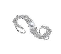 Aprilery Three-Finger Statement Rings for Women, Unique Pearl CZ Crystal Adjustable Open Ring Multiple Finger Cocktail Ring Jewelry Wedding Party Prom Accessory Gifts for Her