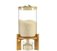 Aprilhp Flour and Cereal Container, 5L/8L, Rice Dispenser, Creative Glass Food Storge Container for Kitchen Organization and Pantry Store, Airtight Lid and Wooden Stand8L