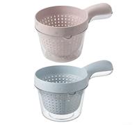 Aprilsunnyzone 2 Piece Fruit Washing Bowl Set With Built-in Strainer Dual Layer Draining Basket For Small Fruits With Ergonomic Handle(pink+blue)