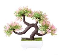 Aprilsunnyzone Artificial Pine Bonsai For Home Interior Wedding Event Photography Tabletop Display Lifelike Foliage 21cm Tall Design(Pink)