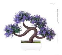 Aprilsunnyzone Artificial Pine Bonsai For Home Interior Wedding Event Photography Tabletop Display Lifelike Foliage 21cm Tall Design(Purple)