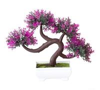Aprilsunnyzone Artificial Pine Bonsai For Home Interior Wedding Event Photography Tabletop Display Lifelike Foliage 21cm Tall Design(Red Lotus)