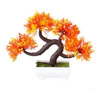Aprilsunnyzone Artificial Pine Bonsai For Home Interior Wedding Event Photography Tabletop Display Lifelike Foliage 21cm Tall Design(Red Sunset)