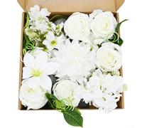 Aprilsunnyzone Artificial Silk Flower Box With Roses Lilies For Wedding Decor Home Dining Area Office Lounge Event Floral Display(White)
