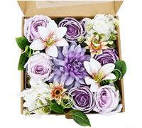 Aprilsunnyzone Artificial Silk Flower Box With Roses Lilies For Wedding Decor Home Dining Area Office Lounge Event Floral Display(Purple)