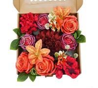 Aprilsunnyzone Artificial Silk Flower Box With Roses Lilies For Wedding Decor Home Dining Area Office Lounge Event Floral Display(Red)