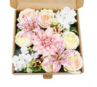 Aprilsunnyzone Artificial Silk Flower Box With Roses Lilies For Wedding Decor Home Dining Area Office Lounge Event Floral Display(Pink)
