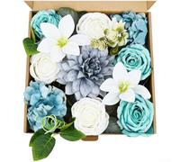 Aprilsunnyzone Artificial Silk Flower Box With Roses Lilies For Wedding Decor Home Dining Area Office Lounge Event Floral Display(Blue)