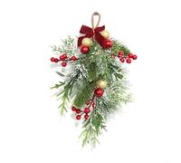 Aprilsunnyzone Christmas Pine Branch Decoration Hanger Teardrop Swag with Red Bow Pine Cones Berries Realistic Spruce Branches Festive Door Mantel Tree Ornament
