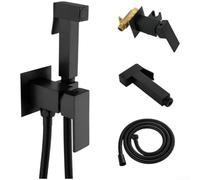Aprilsunnyzone Copper Handheld Bidet Spray for Toilet with Adjustable Hot and Cold Water Flow, Modern Space-Saving Bathroom Fixture, Includes Hose and Valve, Matte Black(D)
