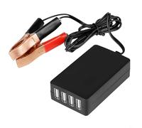 Aprilsunnyzone DC 12V/24V To 5V 4-Port USB Charger Adapter With Battery Clip, Portable USB Charger Phone Camera Campers Vans Cars Boats Battery
